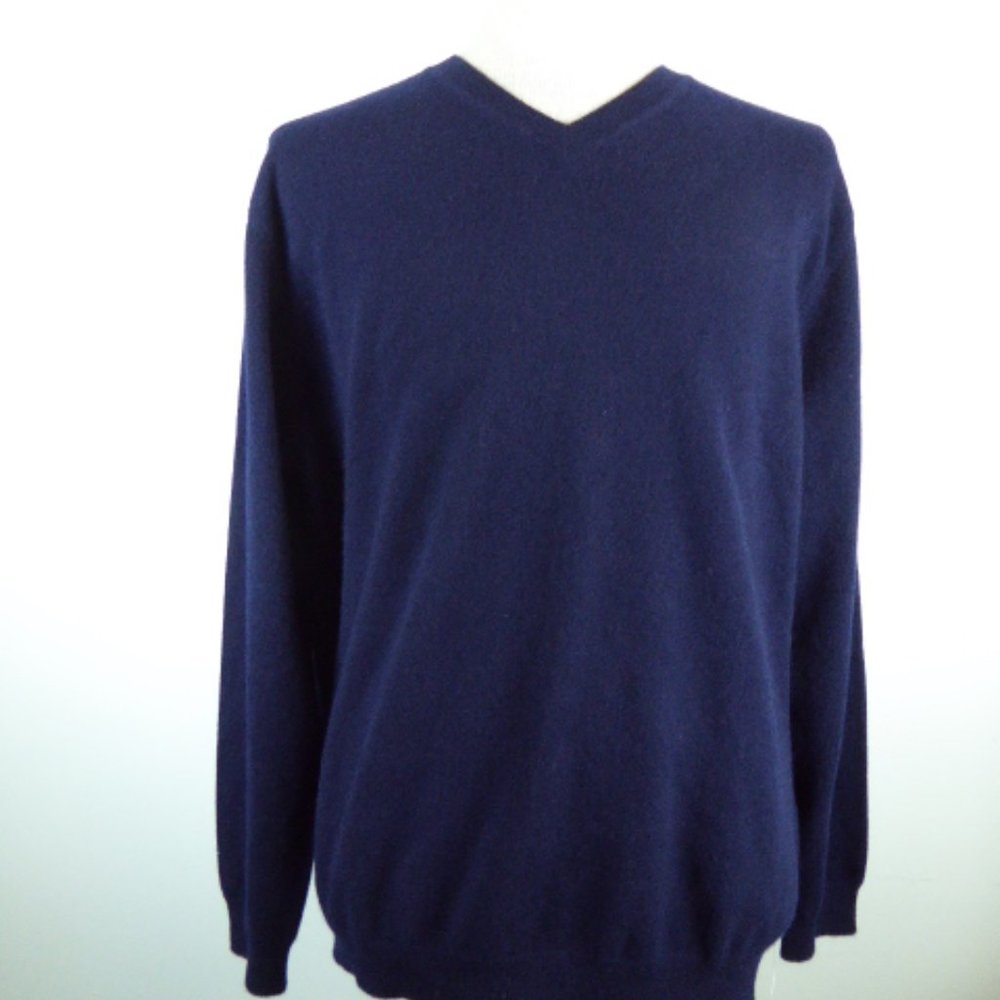 Nwt LANDS END CASHMERE navy blue V NECK Sweater xl